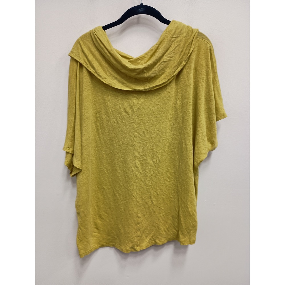Chalet Linen Blend Lagenlook Top Womens Large Yellow Cowl Neck Short Sleeve - Picture 5 of 7